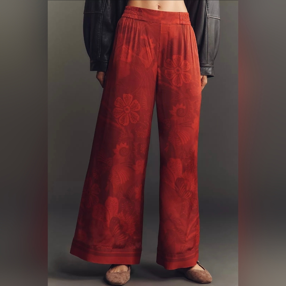 FARM Rio Red Wide-Leg Floral Pull On Pants